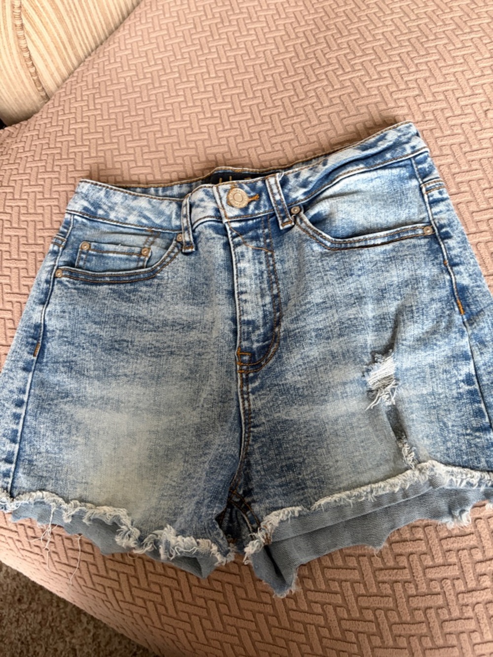 Indigo Light Blue Distressed Denim Jean Shorts